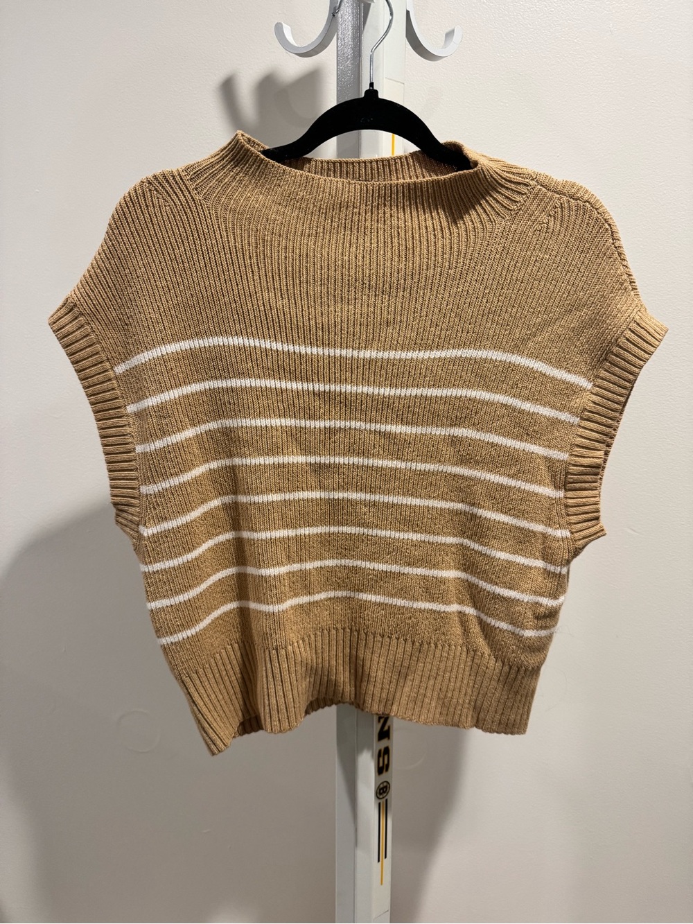 Maeve Camel and White Striped Knit Vest
